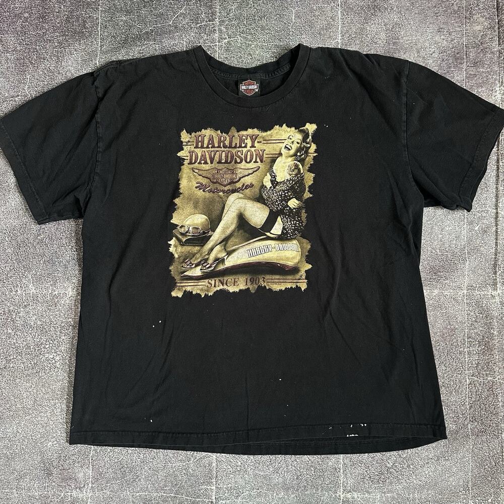 Men's Harley Davidson Motorcycles Pin Up Girl Black Graphic T Shirt Tee Sz 3XL